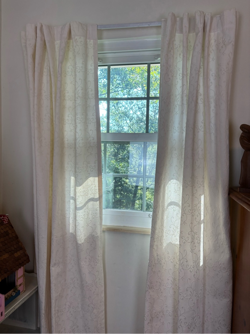 Country Living off-white textured scroll heavy drapes-4-panels=2 window sets